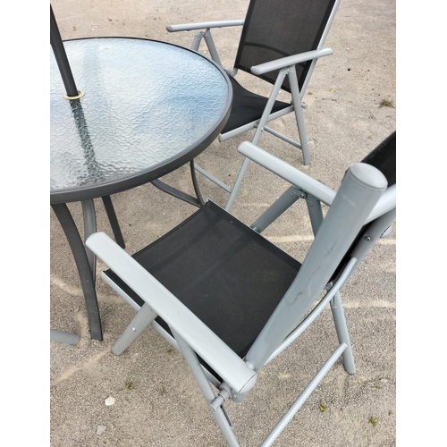42 - Four Seat Garden Table and Chairs with Wind Up Umbrella. This Lot is Collection Only.