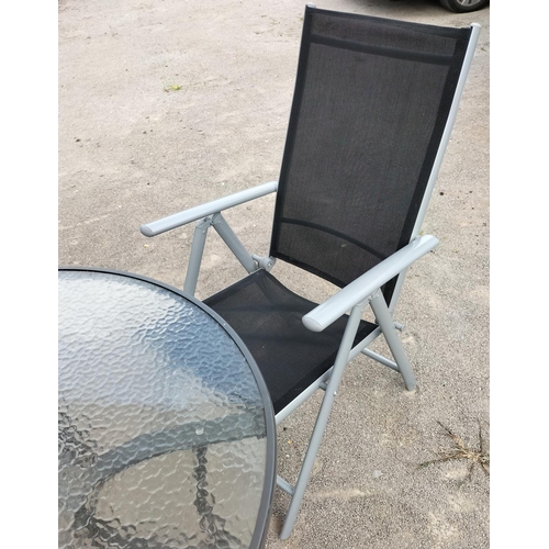 42 - Four Seat Garden Table and Chairs with Wind Up Umbrella. This Lot is Collection Only.