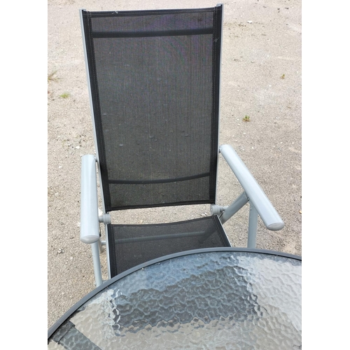 42 - Four Seat Garden Table and Chairs with Wind Up Umbrella. This Lot is Collection Only.