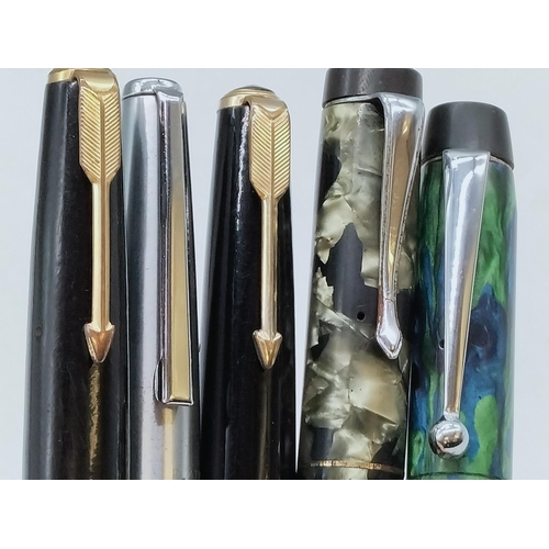 44 - 5 x Vintage Fountain Pens with 14kt Nibs.