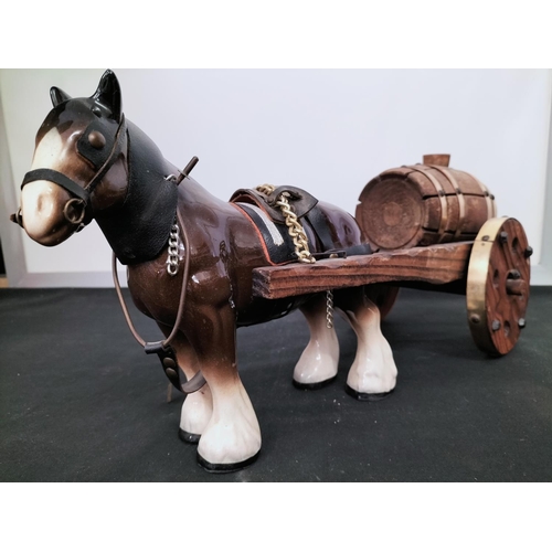 102 - Figure of Horse with Barrel Cart. Overall Size 46cm x 21cm x 16cm.