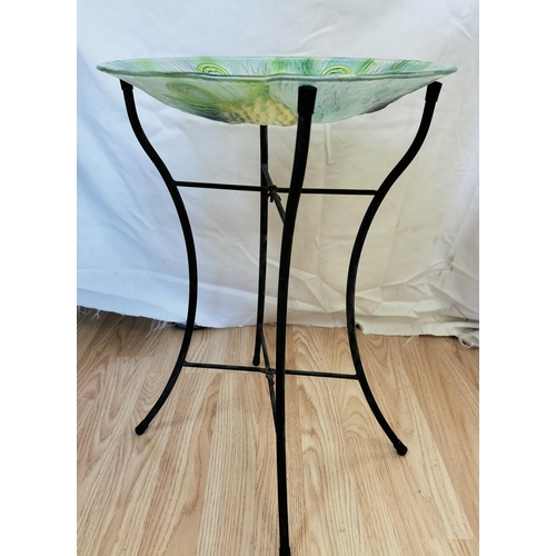 135A - Glass Peacock Design Garden Bird Bath. 51cm High, 35cm Diameter.