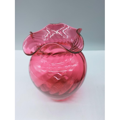 157 - Dartington Crystal 16cm Cranberry Glass Vase in the Romany Shape. Boxed.