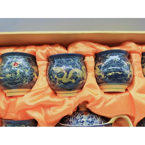 162 - Zying Chinese Tea Set with Gold Dragon Design. Boxed.