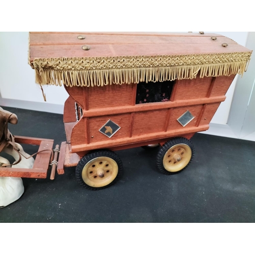 18 - Gypsy Caravan and Horse Figure. Overall Length 66cm.