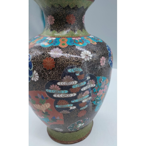 180A - Cloisonne 20cm Vase. Dented but Displays Ok.