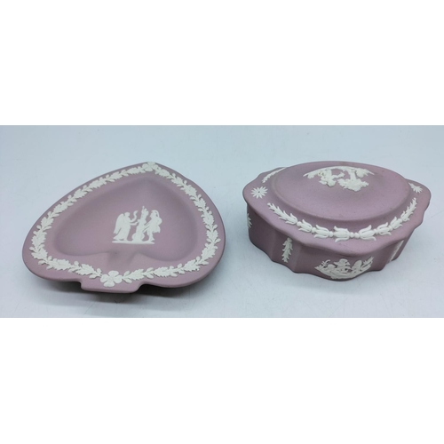 197 - Wedgwood Lilac Jasper Trinket Box and Heart Shaped Dish.