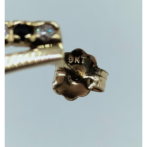 32 - 9ct Gold Sapphire and Cubic Zirconia Earrings. All Gold and Stones Tested.