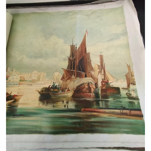 35 - 5 x Oil on Canvas Land and Sea Marine Scapes. Mostly Unsigned. Largest being 110cm x 75cm.