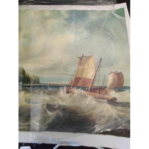 35 - 5 x Oil on Canvas Land and Sea Marine Scapes. Mostly Unsigned. Largest being 110cm x 75cm.