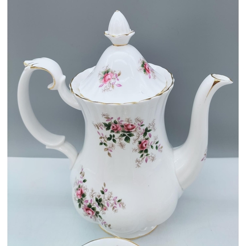 7 - Royal Albert 13 Piece Part Coffee Set in the 'Lavender Rose' Pattern. Coffee Pot 24cm High.