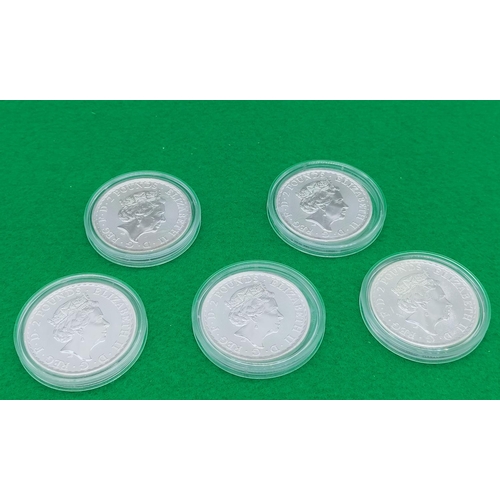26 - 5 x 999 Fine Silver 1 Ounce Silver Britannia Coins 2022
