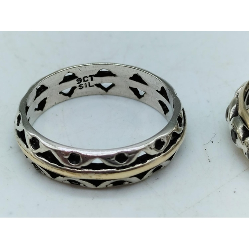 40 - 9ct Gold Band Silver Fill Design Rings (2). Size L and M.