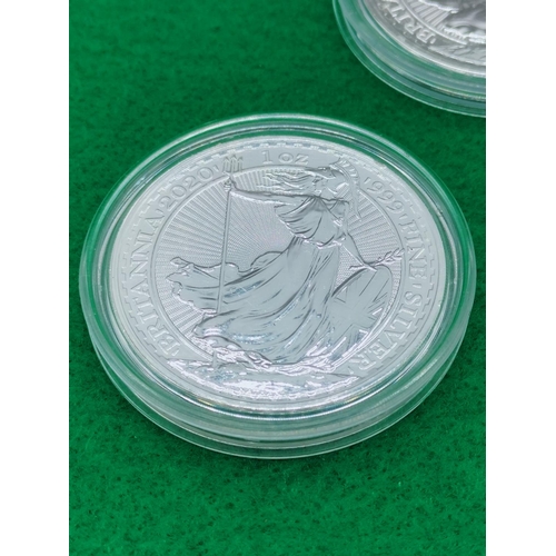 41 - 5 x 999 Fine Silver 1 Ounce Silver Britannia Coins (4 x 2020 and 1 x 2021)