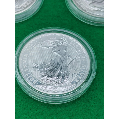 41 - 5 x 999 Fine Silver 1 Ounce Silver Britannia Coins (4 x 2020 and 1 x 2021)