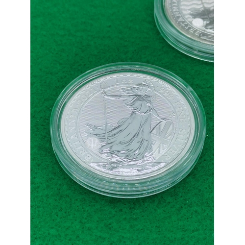 46 - 5 x 999 Fine Silver 1 Ounce Silver Britannia Coins 4 x 2022 plus 1 x 2021.