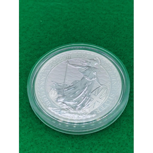 46 - 5 x 999 Fine Silver 1 Ounce Silver Britannia Coins 4 x 2022 plus 1 x 2021.