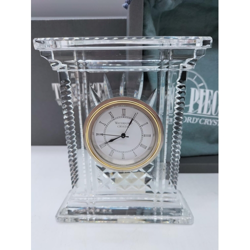 215 - Boxed Waterford Crystal Time Pieces 'Atrium' Mantle Clock. 18cm x 14cm.