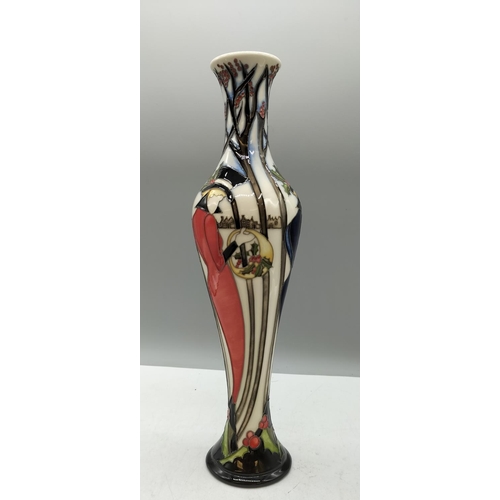 11 - Moorcroft Tall 32cm Vase 'Xmas Holly'. Trail Piece. Red Spot.