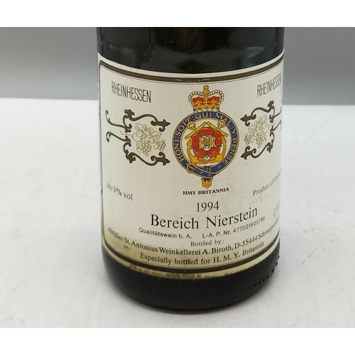 112 - Bottle of 1994 Bereich Nierstein White Wine especially Bottled for H.M.Y Britannia.