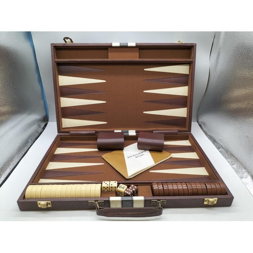 113 - Leather Cased Backgammon Set.