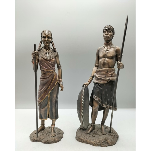 116 - Leonardo Collection Male and Female Masai Warrior Figures. 33cm High.