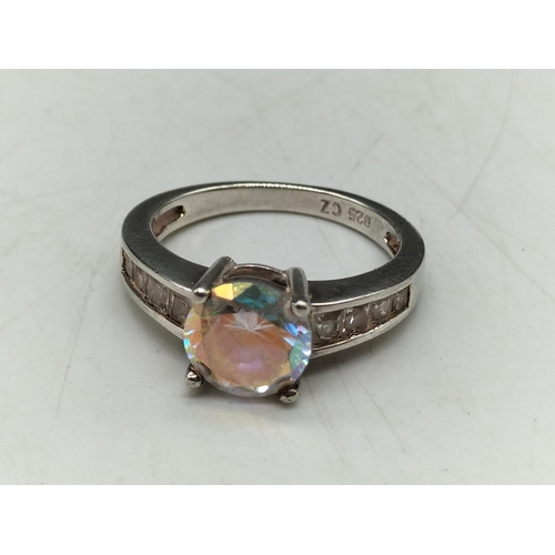 119 - 925 Silver Mystic Topaz and CZ Ring. Size L.