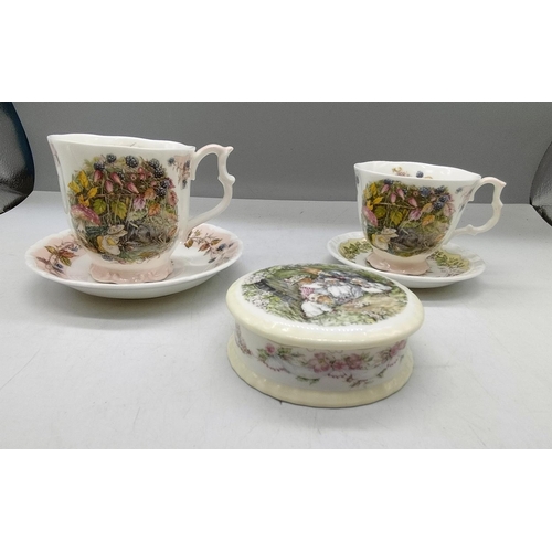 124 - Royal Doulton Brambly Hedge 'Autumn' Pattern Cups and Saucers (2) plus Circular Trinket Box.