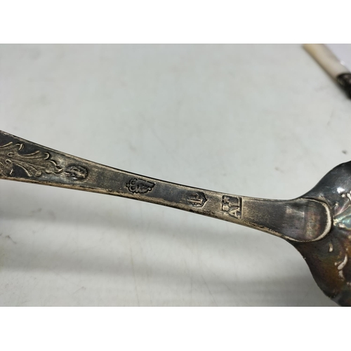 16 - Silver Hallmarked 21cm Irish Spoon (Dublin 1735 Maker A.L.Long) plus EPNS Spoon and Fork with Mother... 