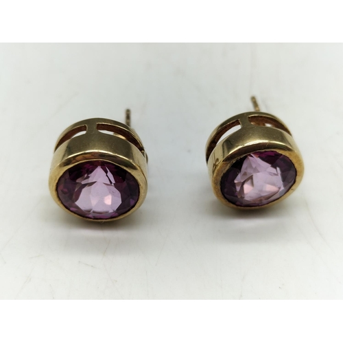 17 - 9ct Gold and Pink Sapphire Earrings. 4.55 Grams. All Gold and Stones Tested.