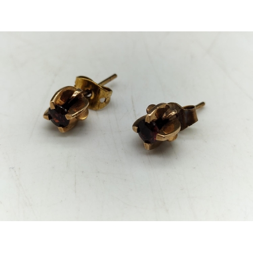 20 - 9ct Gold and Garnet Earrings. 1.5 Grams. All Gold and Stones Tested by Vendor.