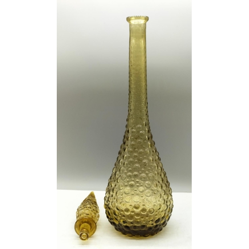 38 - Yellow Glass Genie Bottle. 67cm High.