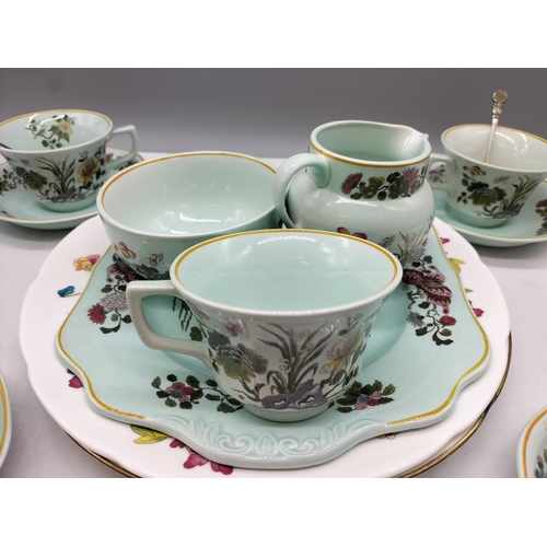 403 - Adams 12 Piece Part Tea Set plus 2 x Wedgwood 28cm Dinner Plates in the 'Chinese Flower' Pattern.