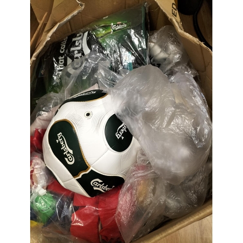 537 - Box of As New Carlsberg Pub Memorabilia to include Footballs, Cooler Bags, etc.