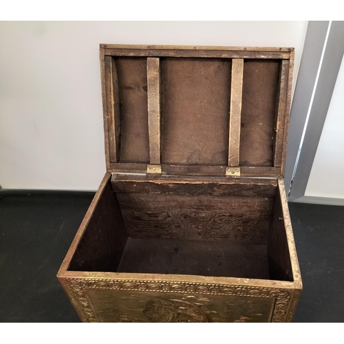 538 - Brass and Wood Coal Box. 30cm High.