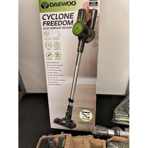 574 - Daewoo Cyclone Freedom 22.2v Cordless Vacuum. As New. Unused. Still in Packaging. Fully Working.