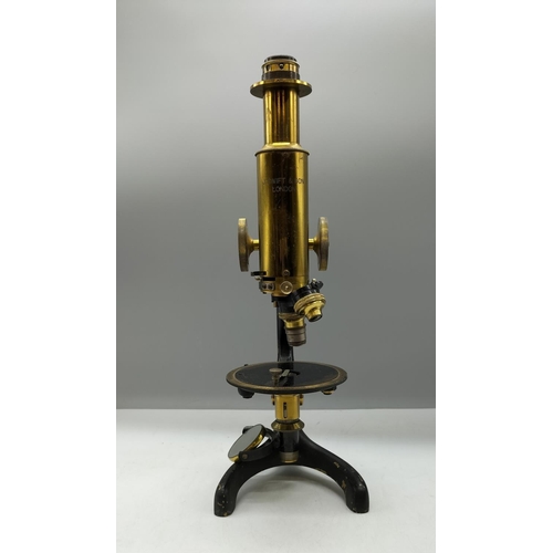 61 - J Swift & Sons, London Cast Metal and Brass Microscope. 37cm High.