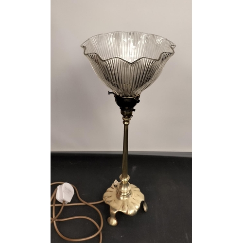 63 - Brass Based Lamp with Glass Shade. Total Height 49cm.