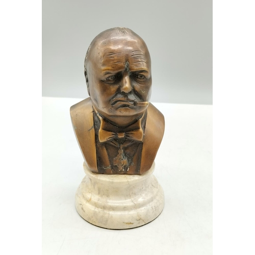 701 - Bronze Bust of 'Churchill' on Marble Base. 16cm High.