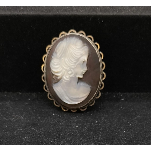 80 - Silver Hallmarked Mother of Pearl Cameo Brooch. 4cm x 3cm.