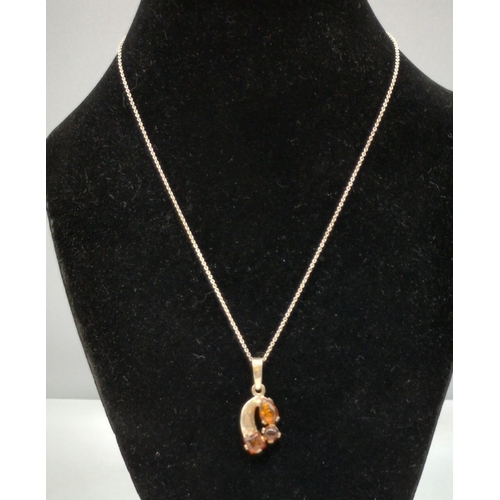 81 - 925 Silver Chain and 925 Amber Pendant