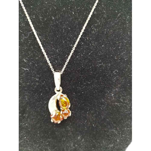 81 - 925 Silver Chain and 925 Amber Pendant