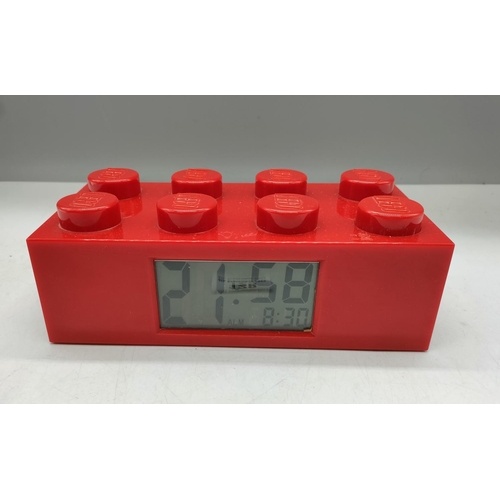 129 - Lego Brick Alarm Clock. 19cm x 9cm x 7cm.