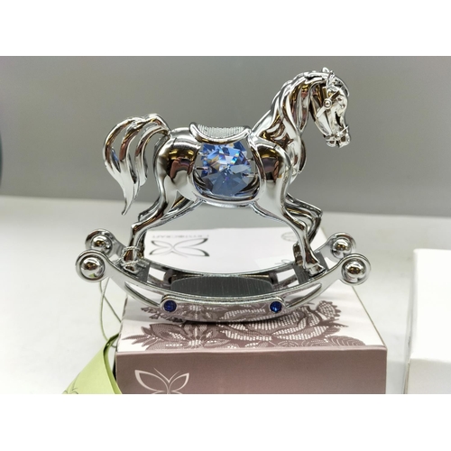 259 - Silver Plated Rocking Horse set with Swarovski Crystals plus Trinket Box.