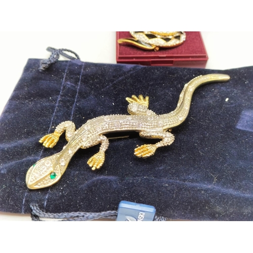 462 - Large 14cm Lizard Brooch plus Enamelled Snake Brooch.