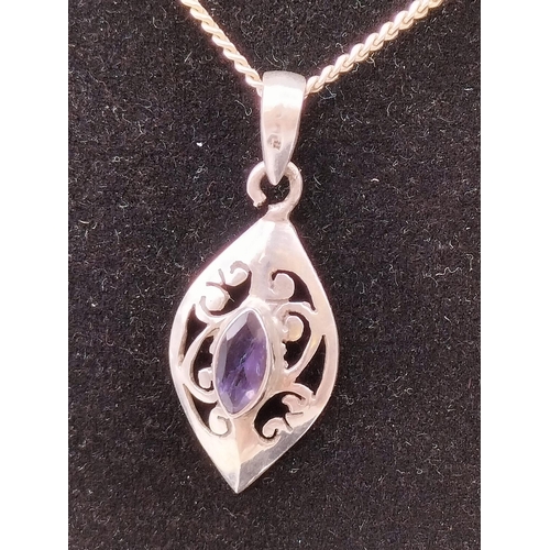 464 - 925 Silver and Amethyst Necklace plus Black Crystal Necklace.