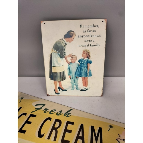 490 - Metal Signs (2) - 'Normal Family' and 'Ice Cream'. Largest being 45cm x 15cm.