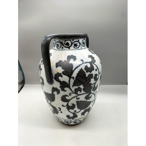 503 - Grecian Urn Shaped Black and White 30cm Vase.