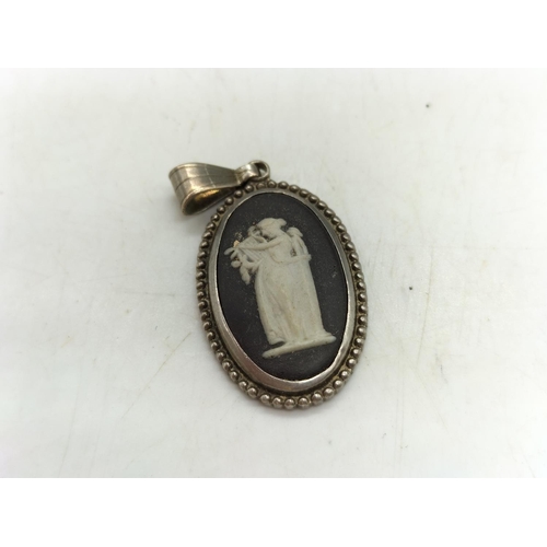 72 - Wedgwood Black Jasper and Silver Pendant.