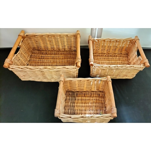 306 - Set of 3 Wicker Storage Baskets. Largest being 45cm x 36cm x 22cm.